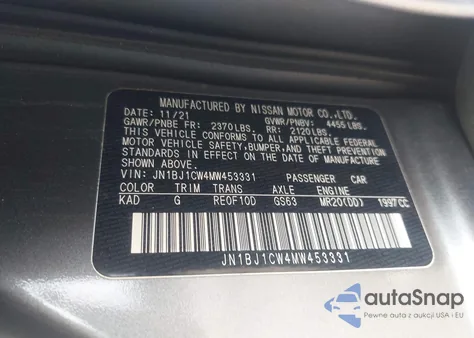 2021 Nissan Rogue Sport Sl Awd Xtronic Cvt z USA, uszkodzony, nr VIN JN1BJ1CW4MW453331